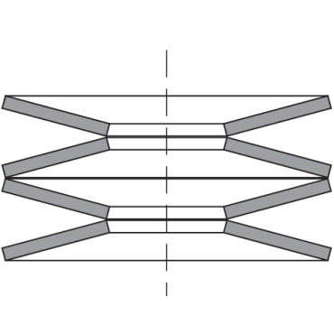 Disc Springs stacked in series where deflection is a single Disc multiplied by the number of Discs and the force is the same as a single disc.
