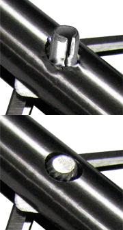Slotted Pin results in a dysfunctional head. Helical Knurl Solid Pin meets the requirements of the application.